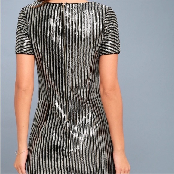 Lulu's Mini Dress Broadway Star Metallic Sequin V-Neck Stripes Women Size Small - Picture 3 of 11